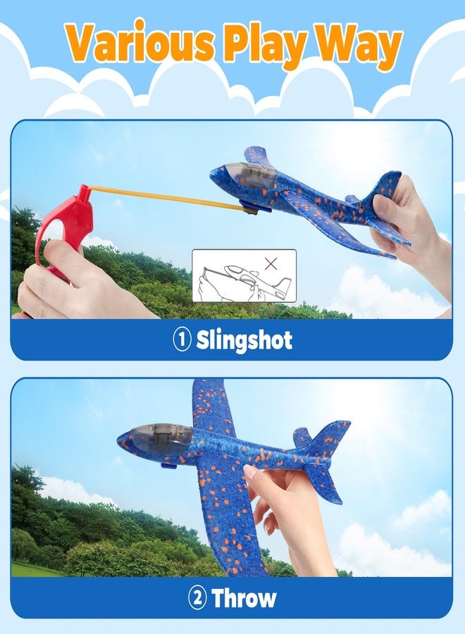 spring flower SpringFlower 4 Pack Airplane Flying Toys, 4 Throwing Foam Plane Toy for 3 4 5 6 7 8 Years Old Boys Kids, 2 Flight Modes LED Foam Glider Plane, Outdoor Flying Toy Birthday Gifts for for Boys & Girls - Image 3